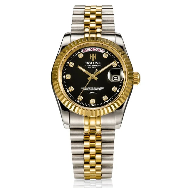 Holuns Women’s Luxury Gold Quartz Watch – Waterproof Diamond Ladies Watch