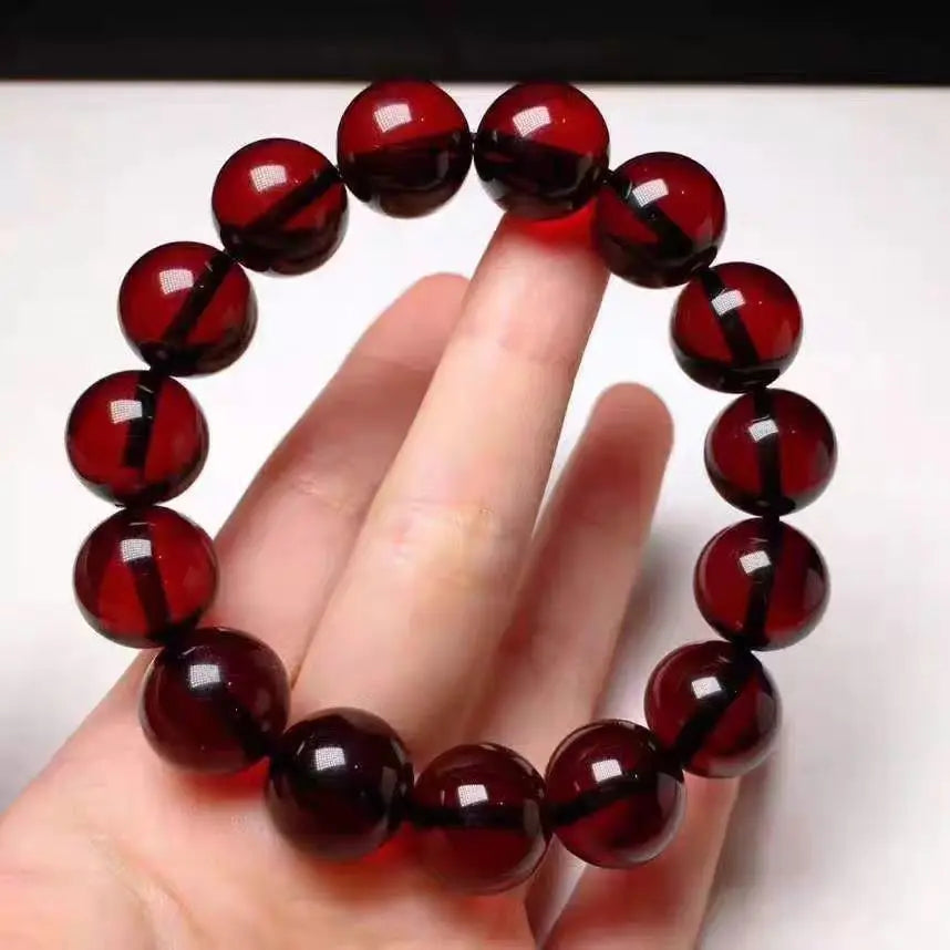Genuine Baltic Red Amber Healing Bracelet for Men & Women – Fine Jewelry, Round Bead Bangle