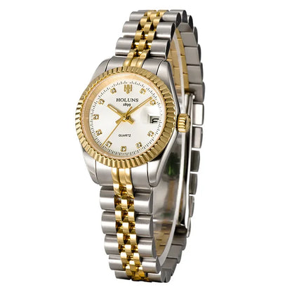 Holuns Women’s Luxury Gold Quartz Watch – Waterproof Diamond Ladies Watch