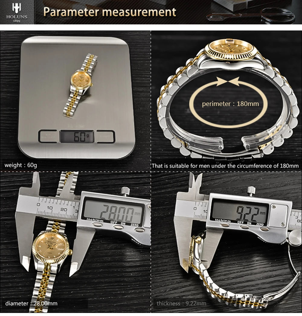 Holuns Women’s Luxury Gold Quartz Watch – Waterproof Diamond Ladies Watch