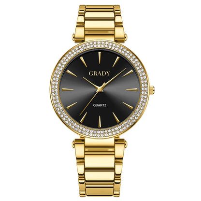 Luxury Women’s Gold Watch – Diamond Quartz Wristwatch, Gift for Wife, Elegant Ladies Watch