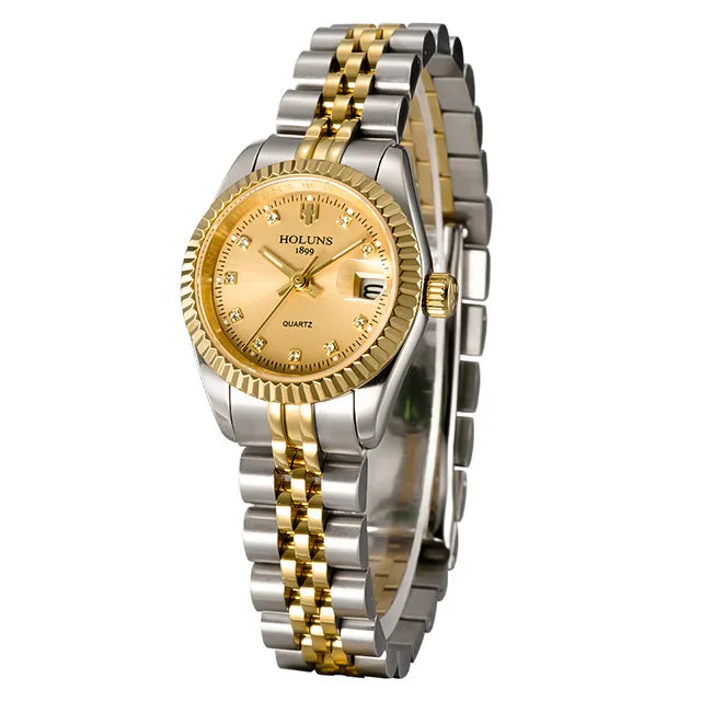Holuns Women’s Luxury Gold Quartz Watch – Waterproof Diamond Ladies Watch