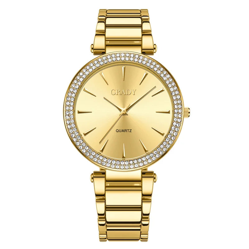 Luxury Women’s Gold Watch – Diamond Quartz Wristwatch, Gift for Wife, Elegant Ladies Watch