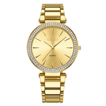 Luxury Women’s Gold Watch – Diamond Quartz Wristwatch, Gift for Wife, Elegant Ladies Watch