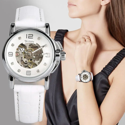 Women’s Automatic Mechanical Skeleton Watch – Hollow Self-Winding Wristwatch