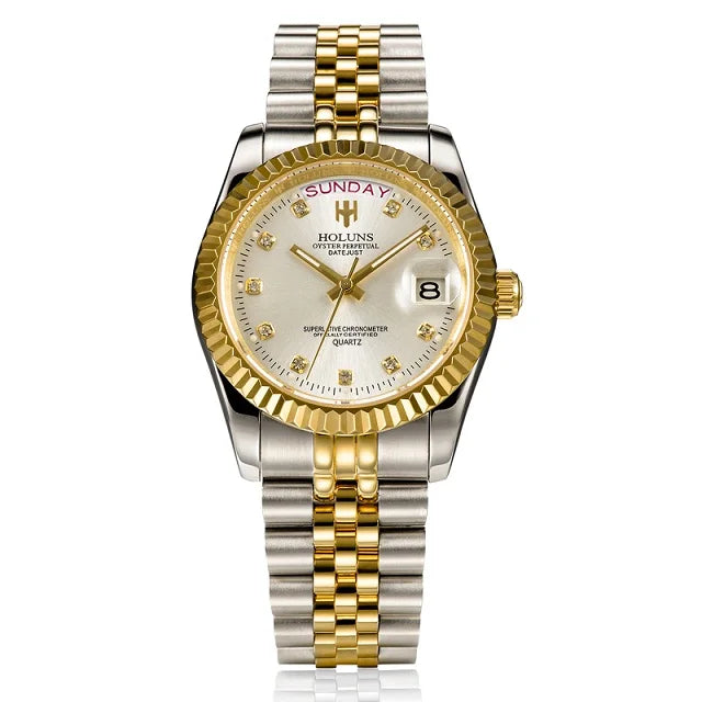 Holuns Women’s Luxury Gold Quartz Watch – Waterproof Diamond Ladies Watch
