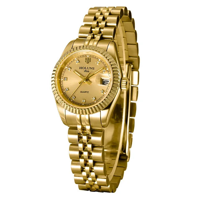 Holuns Women’s Luxury Gold Quartz Watch – Waterproof Diamond Ladies Watch