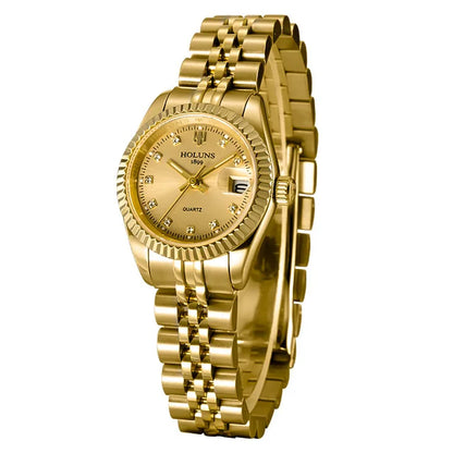 Holuns Women’s Luxury Gold Quartz Watch – Waterproof Diamond Ladies Watch