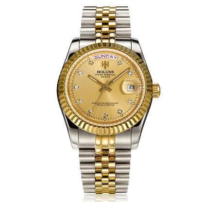 Holuns Women’s Luxury Gold Quartz Watch – Waterproof Diamond Ladies Watch