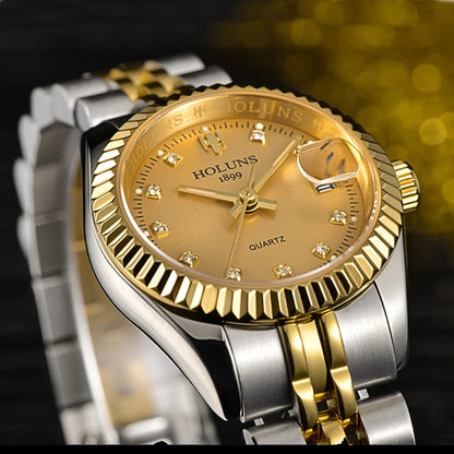Holuns Women’s Luxury Gold Quartz Watch – Waterproof Diamond Ladies Watch