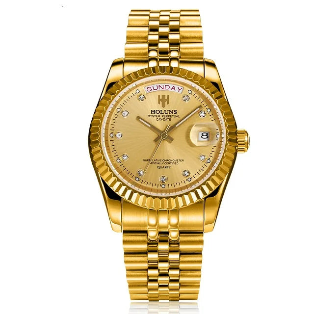 Holuns Women’s Luxury Gold Quartz Watch – Waterproof Diamond Ladies Watch