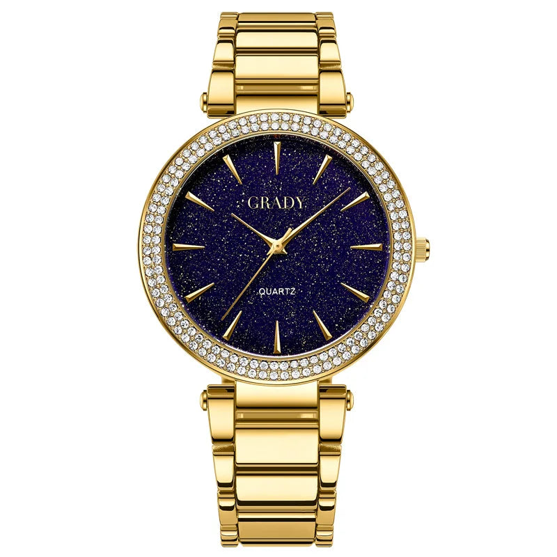 Luxury Women’s Gold Watch – Diamond Quartz Wristwatch, Gift for Wife, Elegant Ladies Watch