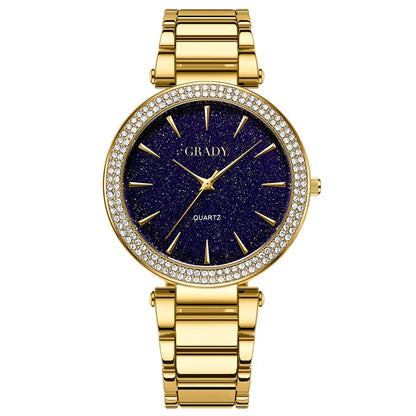 Luxury Women’s Gold Watch – Diamond Quartz Wristwatch, Gift for Wife, Elegant Ladies Watch