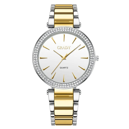 Luxury Women’s Gold Watch – Diamond Quartz Wristwatch, Gift for Wife, Elegant Ladies Watch