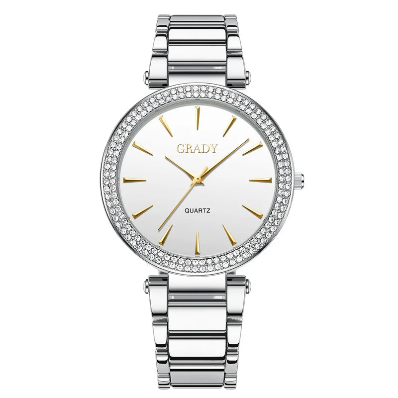 Luxury Women’s Gold Watch – Diamond Quartz Wristwatch, Gift for Wife, Elegant Ladies Watch