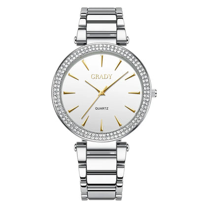 Luxury Women’s Gold Watch – Diamond Quartz Wristwatch, Gift for Wife, Elegant Ladies Watch