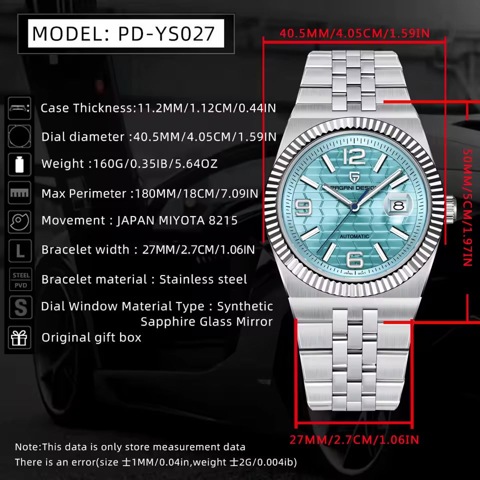 Pagani Design 2025 Men’s Automatic Watch – Luxury 3D Rhombus Dial with Japan Miyota 8215 Movement, Mechanical Waterproof Wristwatch