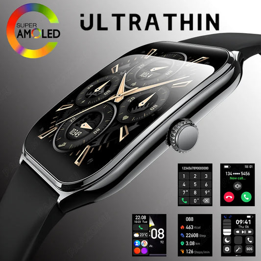 New Ultra-Thin Smartwatch 1.96” AMOLED HD Display | Always-On Time, Call Reminder, Compatible with Huawei – for Men & Women