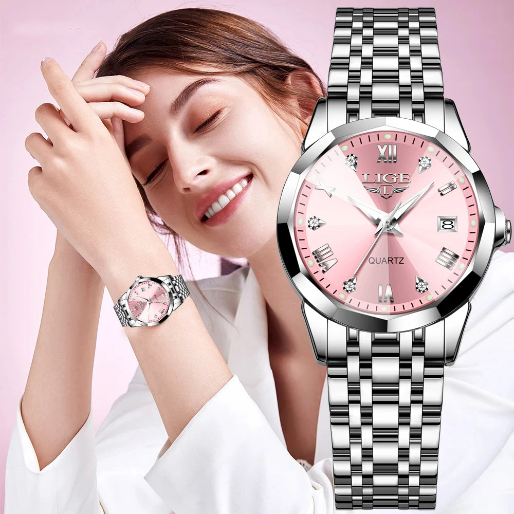 LIGE Women’s Creative Fashion Bracelet Watch – Sports Waterproof Quartz Wristwatch for Women | Relógio Feminino