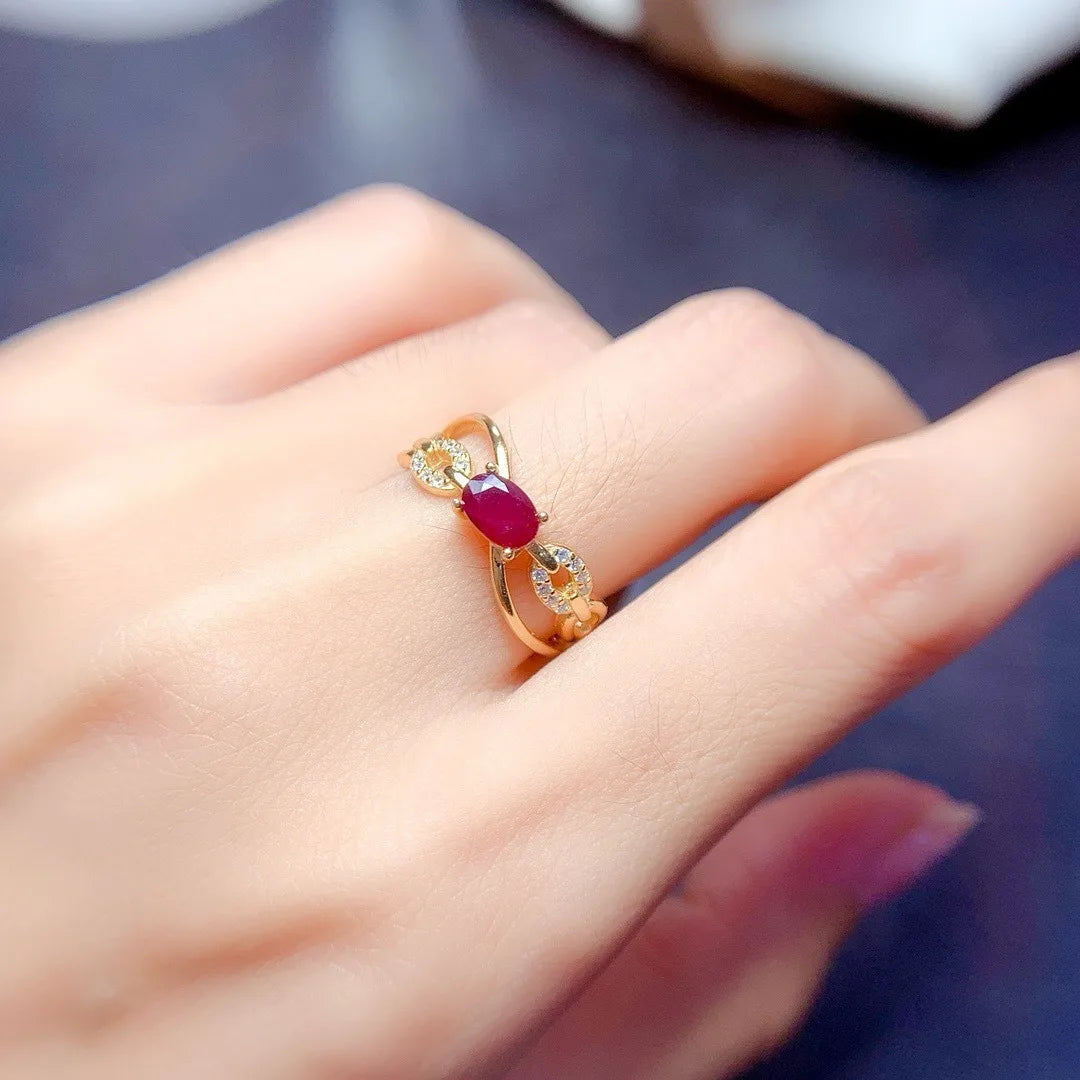 S925 Silver Ruby Ring for Women – Elegant Red Gemstone Wedding Jewelry