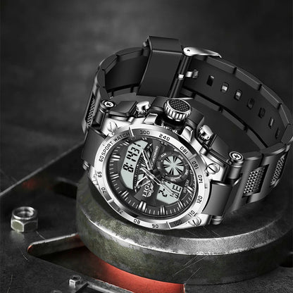 LIGE Military Mens Watch Digital Dual Display 50M Waterproof Sport Man Wristwatch Fashion LED Luminous Quartz Watches for Men