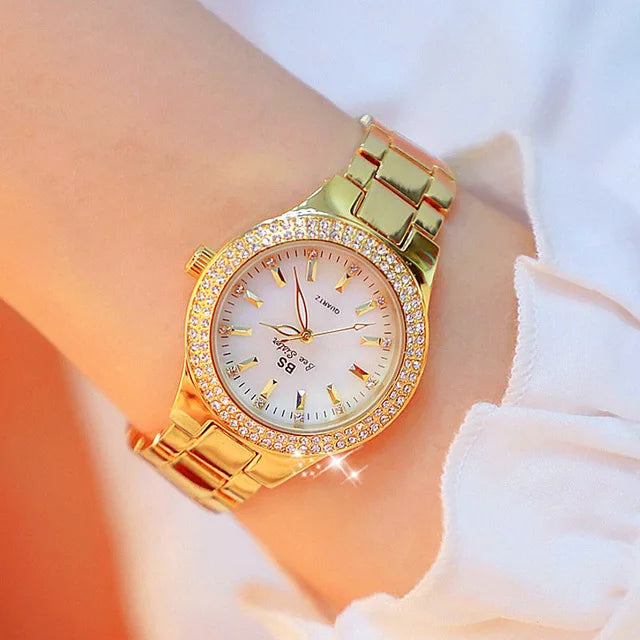 Luxury Crystal Diamond Women’s Watch – Gold & Silver Dress Wristwatch