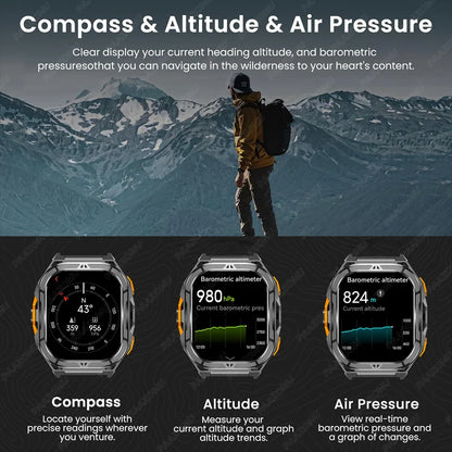 2025 New Men’s GPS Smart Watch with 1.96” AMOLED Display, Bluetooth Call, Compass & 5ATM Waterproof Design
