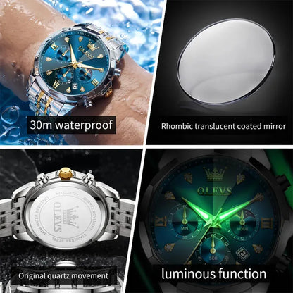 OLEVS 3670 Men’s Luxury Quartz Watch – Moon Phase Chronograph, Waterproof, Luminous Calendar Fashion Wristwatch