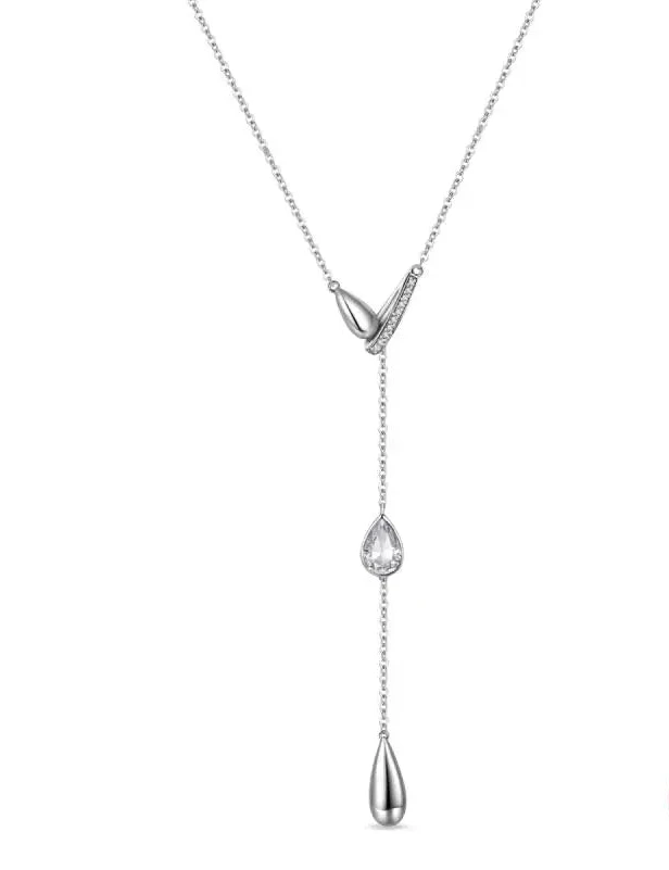 925 Sterling Silver Necklace with Shiny Zirconia – Classic Simple Adjustable Jewelry for Women & Girls