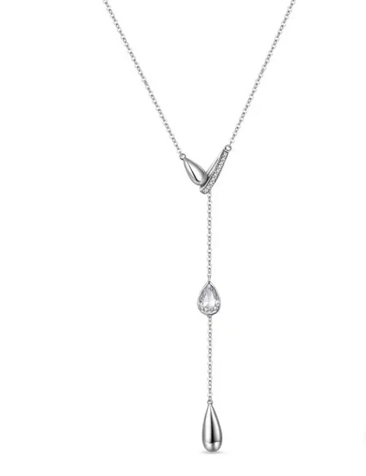 925 Sterling Silver Necklace with Shiny Zirconia – Classic Simple Adjustable Jewelry for Women & Girls