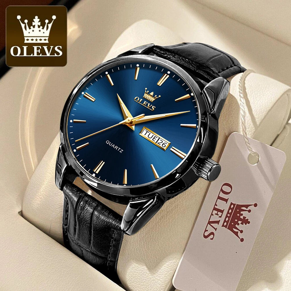 OLEVS 6898 Women Quartz Watch Waterproof Luminous Leather Strap Dual Calendar Ladies Watch