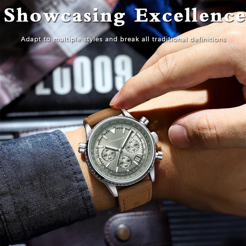JOOENIOK Men’s Luxury Watch - Waterproof, Luminous, Chronograph, Sports Quartz with Leather Strap