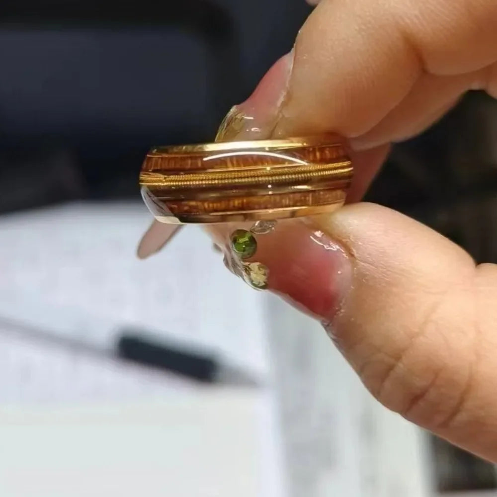 Men’s Rose Gold Tungsten Ring – Whiskey Barrel Wood & Guitar String Design