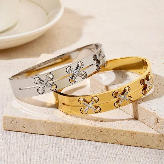 Elegant Luxury Stainless Steel Bracelet for Women – Rolling Beads, Bow & Heart Charm, Zircon Layered Stackable Bangle