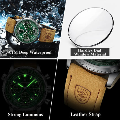 POEDAGAR Luxury Men’s Chronograph Watch – Waterproof Quartz Leather Wristwatch with Luminous Display and Date