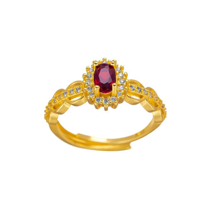 Real 14K Gold Ruby Ring for Women – Open Zircon Ring for Bride, Engagement & Birthday Jewelry Gift