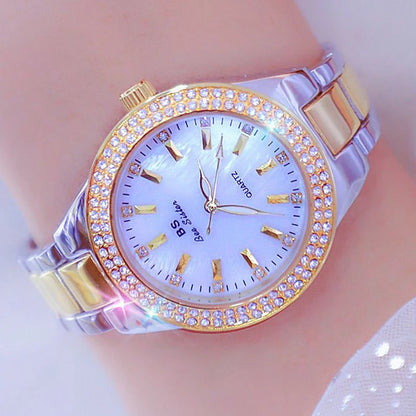 Luxury Crystal Diamond Women’s Watch – Gold & Silver Dress Wristwatch