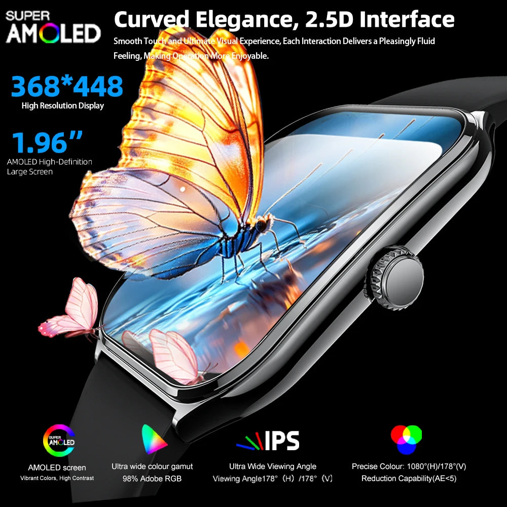 New Ultra-Thin Smartwatch 1.96” AMOLED HD Display | Always-On Time, Call Reminder, Compatible with Huawei – for Men & Women