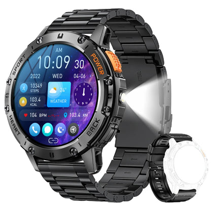2025 Men’s AMOLED Smartwatch – Bluetooth Call, Flashlight, Waterproof Sports Fitness Tracker | Ellevo Store