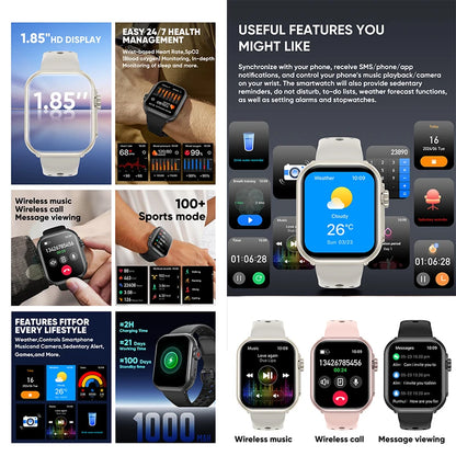 2025 New GPS Smart Watch for Men & Women – 1.96” AMOLED Display, Bluetooth Calls, 100+ Sports Modes, Waterproof Design