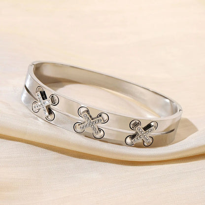 Elegant Luxury Stainless Steel Bracelet for Women – Rolling Beads, Bow & Heart Charm, Zircon Layered Stackable Bangle