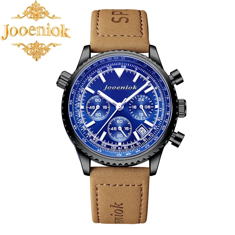 JOOENIOK Men’s Luxury Watch - Waterproof, Luminous, Chronograph, Sports Quartz with Leather Strap