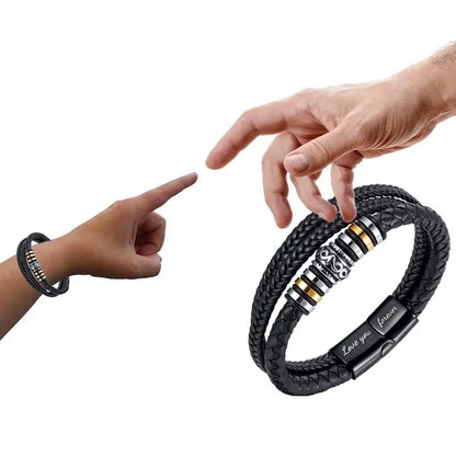 To My Son Bracelet – “I Will Always Be With You” Leather & Stainless Steel Braided Bracelet for Men