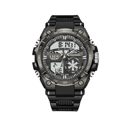 LIGE Military Mens Watch Digital Dual Display 50M Waterproof Sport Man Wristwatch Fashion LED Luminous Quartz Watches for Men