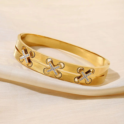 Elegant Luxury Stainless Steel Bracelet for Women – Rolling Beads, Bow & Heart Charm, Zircon Layered Stackable Bangle