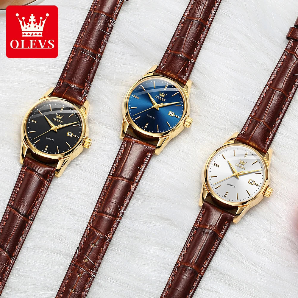 OLEVS 6898 Women Quartz Watch Waterproof Luminous Leather Strap Dual Calendar Ladies Watch