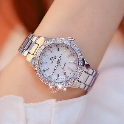 Luxury Crystal Diamond Women’s Watch – Gold & Silver Dress Wristwatch