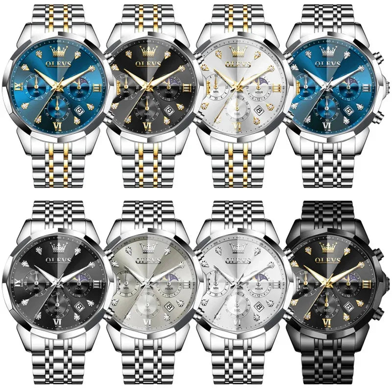 OLEVS 3670 Men’s Luxury Quartz Watch – Moon Phase Chronograph, Waterproof, Luminous Calendar Fashion Wristwatch
