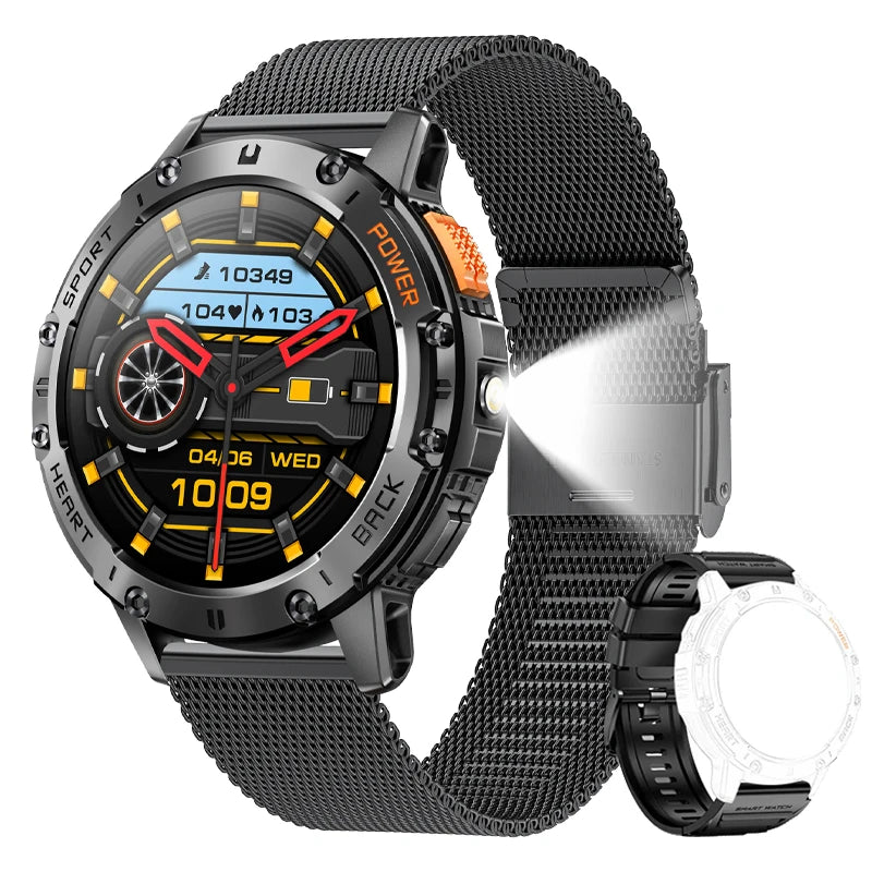 2025 Men’s AMOLED Smartwatch – Bluetooth Call, Flashlight, Waterproof Sports Fitness Tracker | Ellevo Store