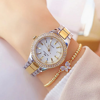Luxury Crystal Diamond Women’s Watch – Gold & Silver Dress Wristwatch